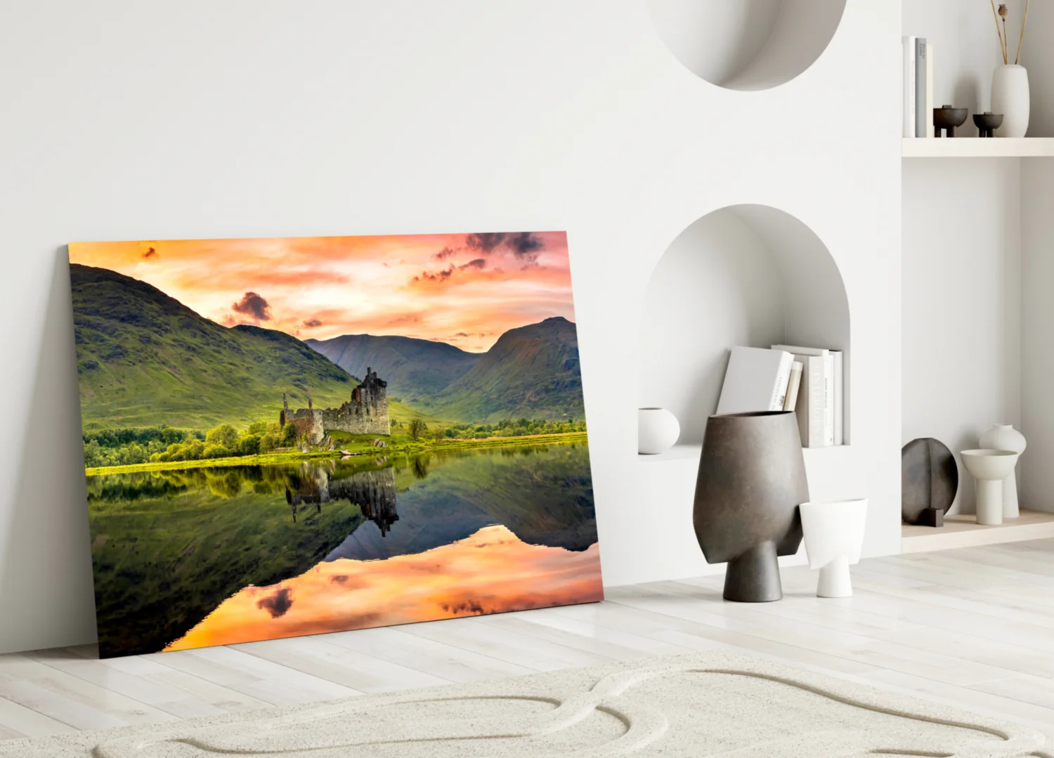 Highland Castle Sunset Reflection Glass Wall Art - Image 5