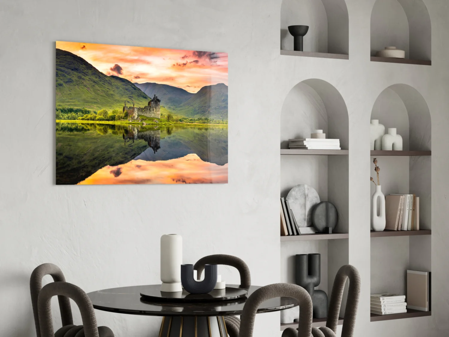 Highland Castle Sunset Reflection Glass Wall Art - Image 6