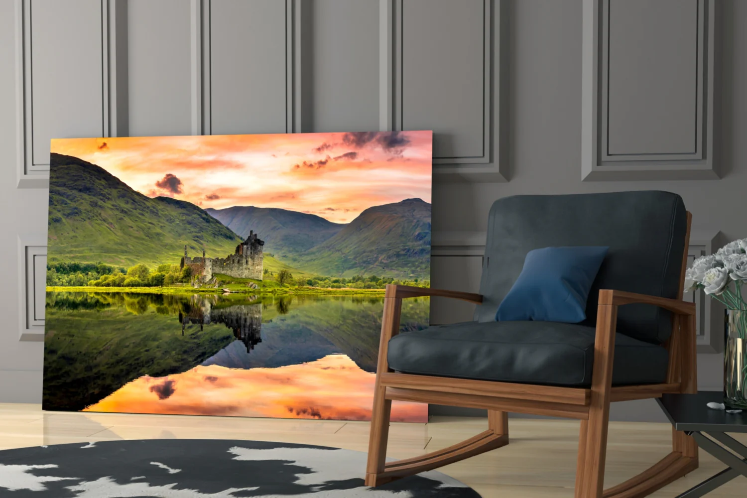 Highland Castle Sunset Reflection Glass Wall Art - Image 7