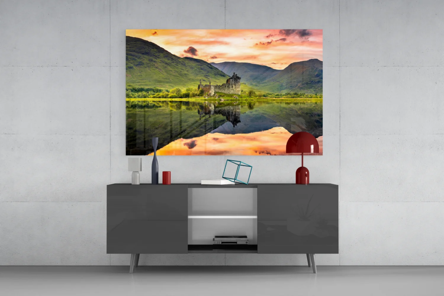 Highland Castle Sunset Reflection Glass Wall Art - Image 8