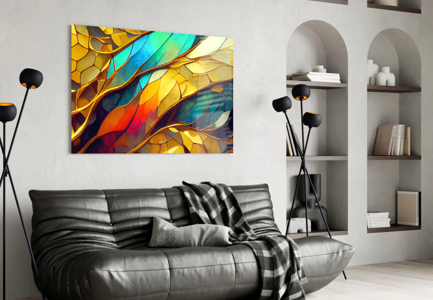 Vibrant Mosaic Leaves Glass Wall Art - Image 4