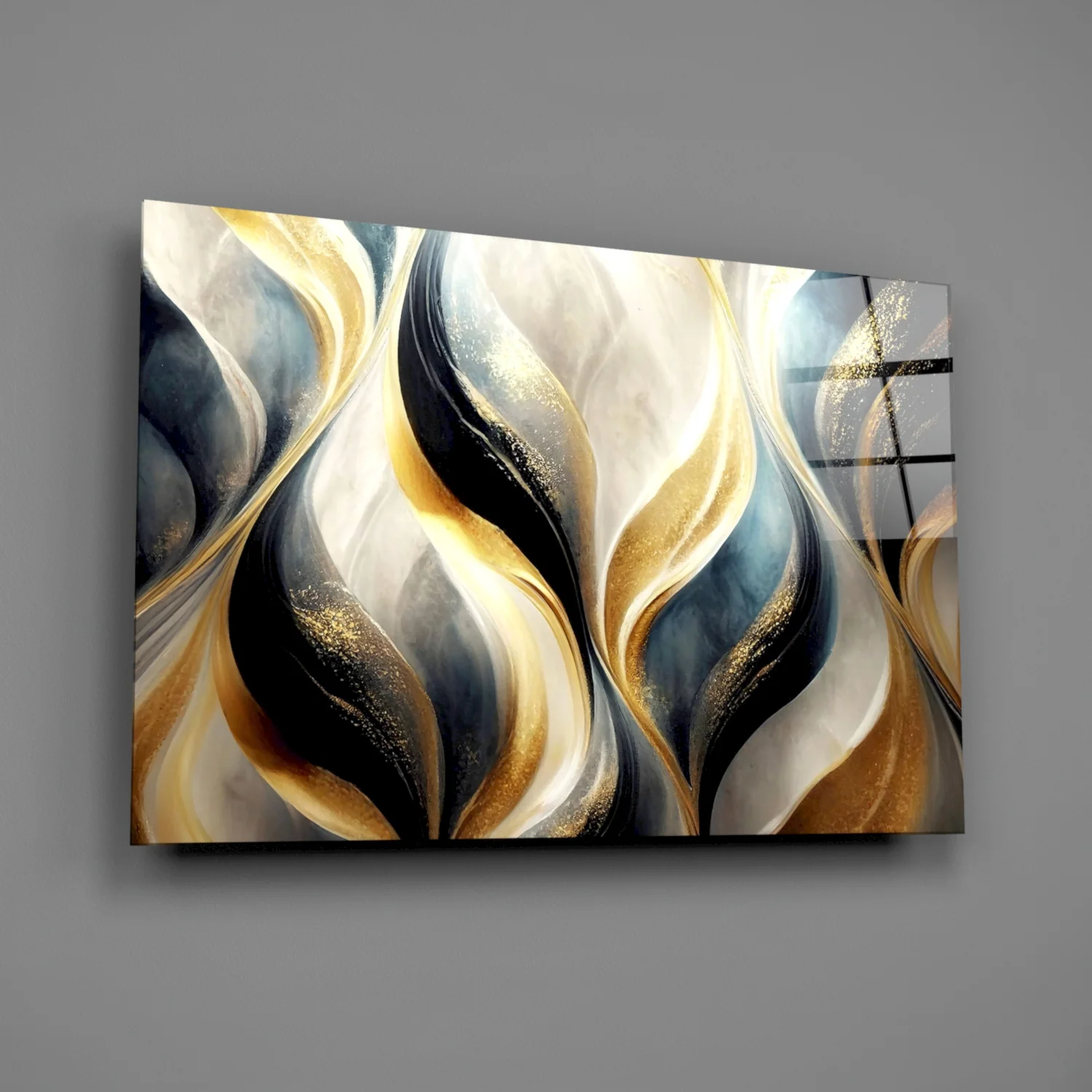 Elegant Gold Swirls on Glass Wall Art - Image 2