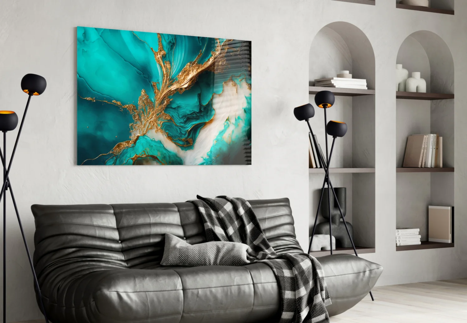 Ethereal Turquoise Gold Splash Glass Wall Art - Image 4