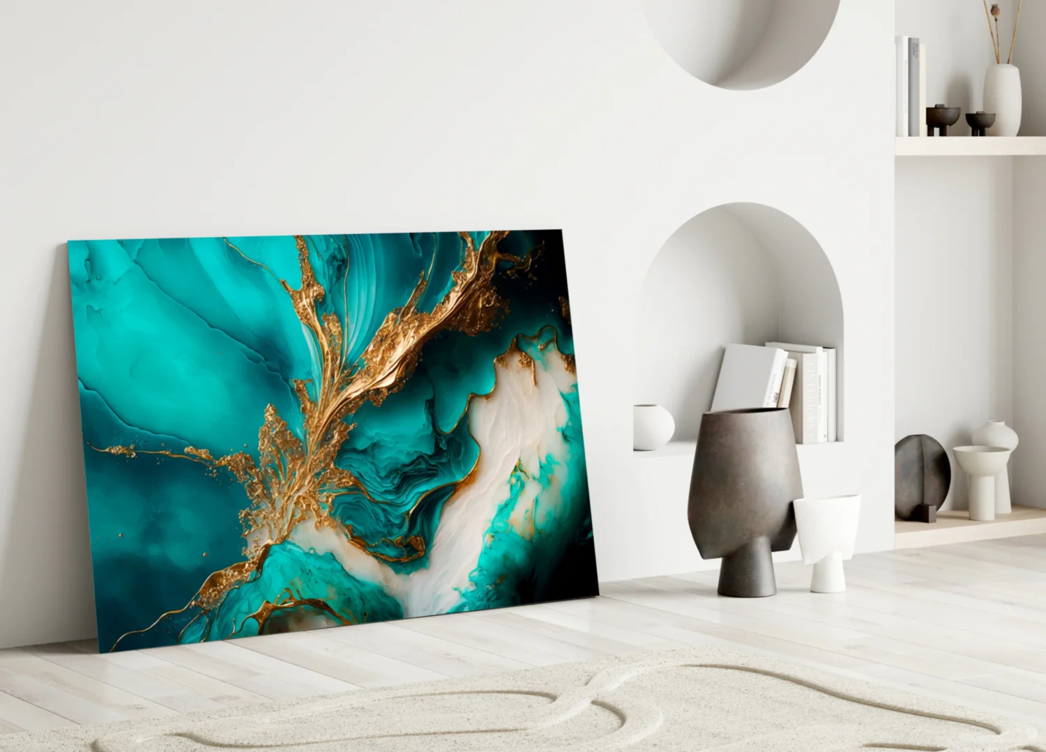 Ethereal Turquoise Gold Splash Glass Wall Art - Image 5