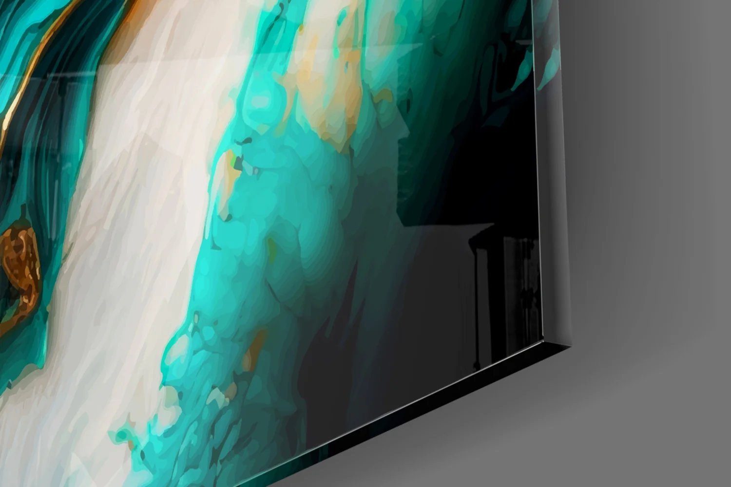 Ethereal Turquoise Gold Splash Glass Wall Art - Image 6