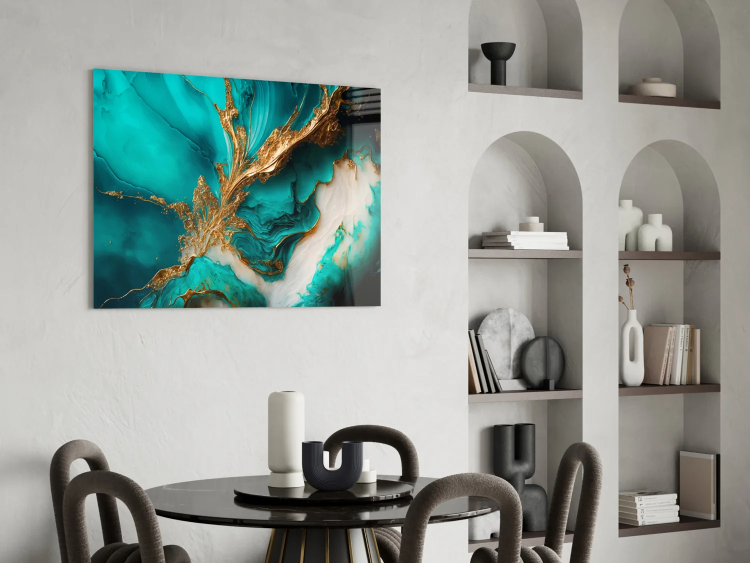 Ethereal Turquoise Gold Splash Glass Wall Art - Image 7