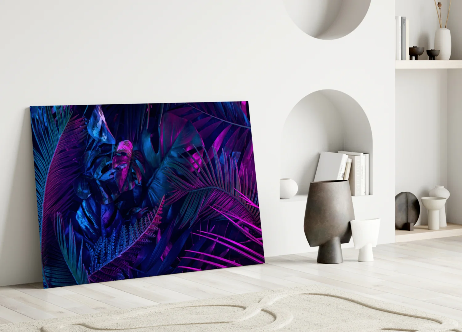 Neon Jungle Leaves Glass Wall Art - Image 4