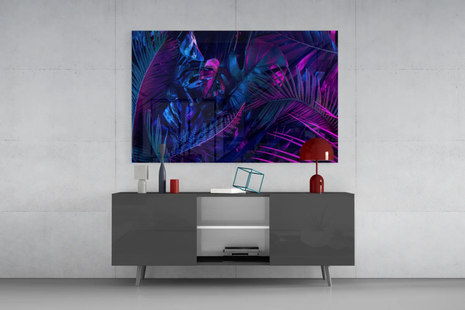 Neon Jungle Leaves Glass Wall Art - Image 5