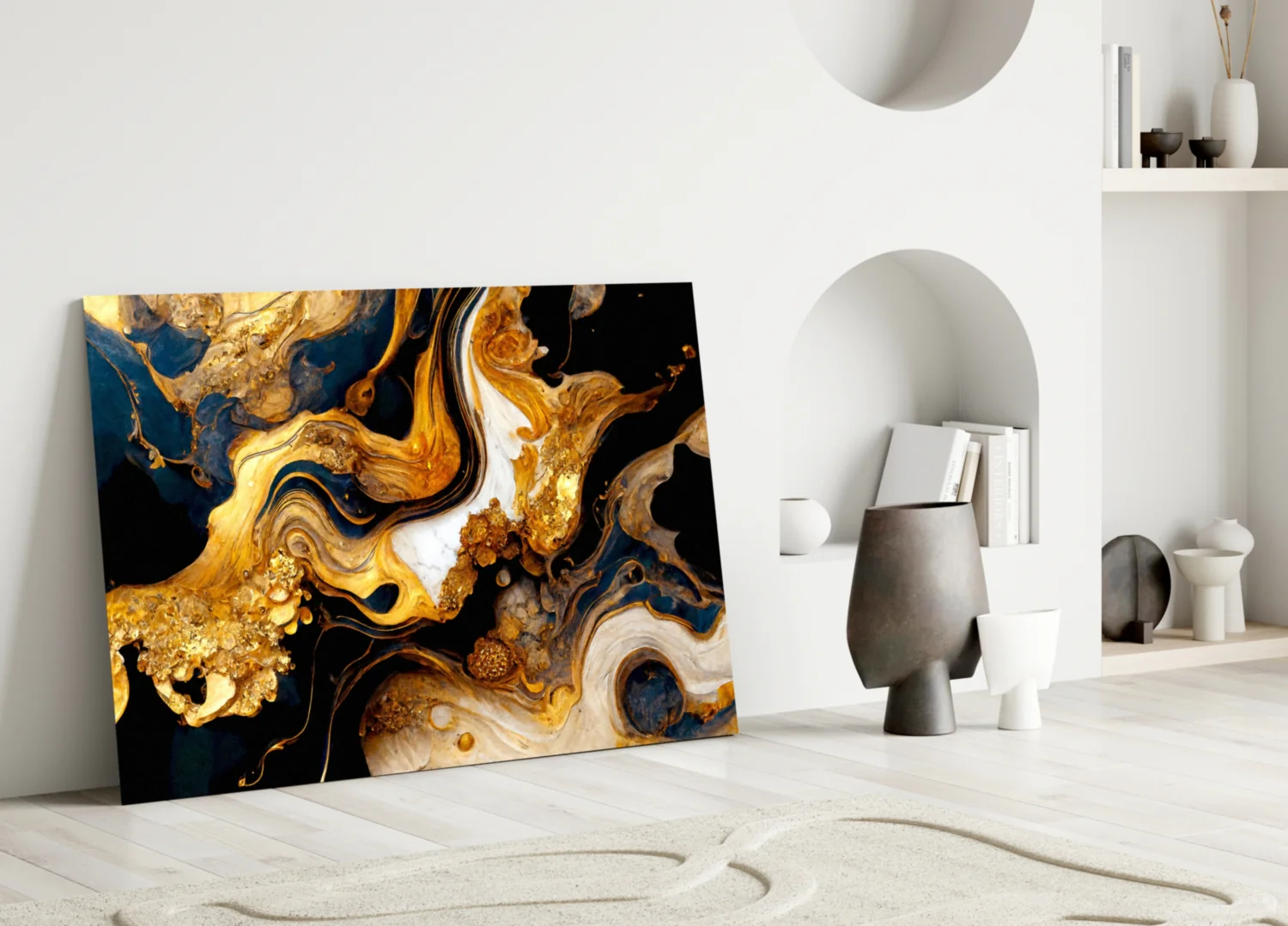 Ethereal Gold Swirls Glass Wall Art - Image 5