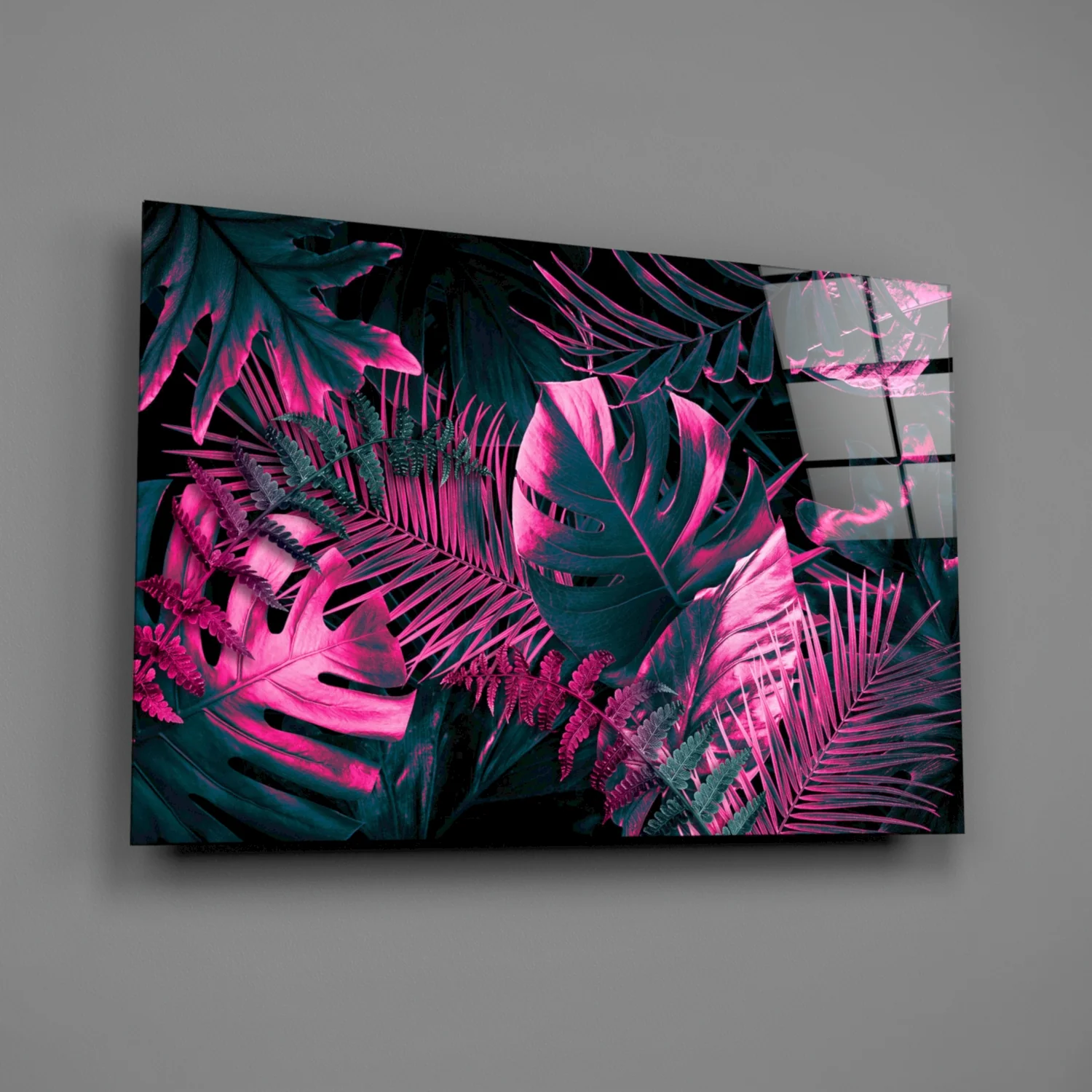 Tropical Neon Leaves Glass Wall Art - Image 2