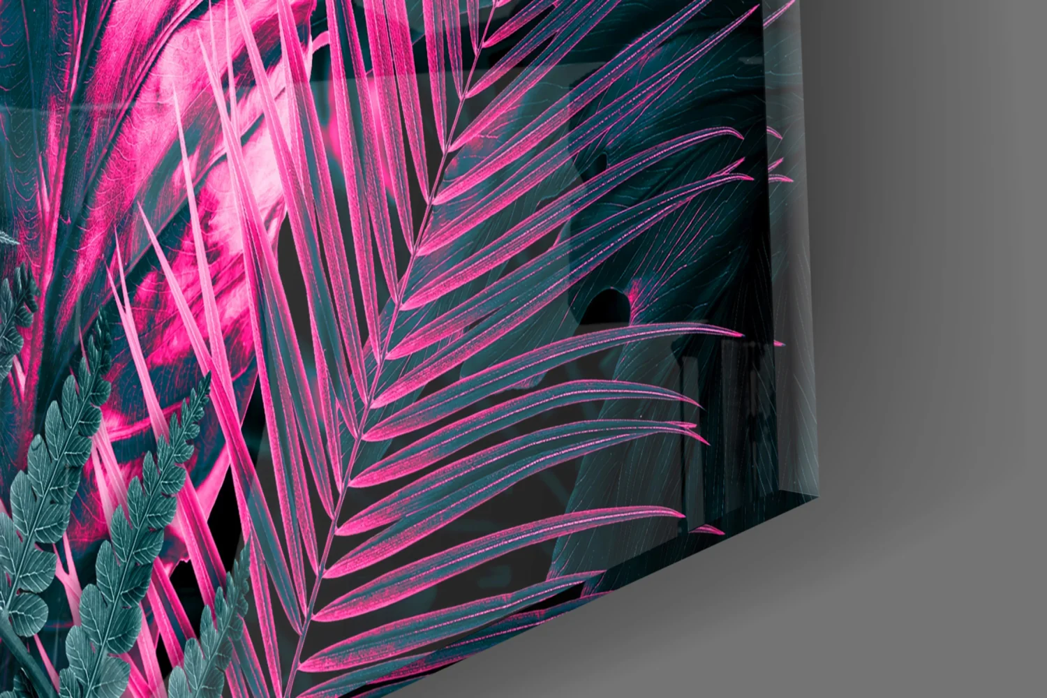 Tropical Neon Leaves Glass Wall Art - Image 3