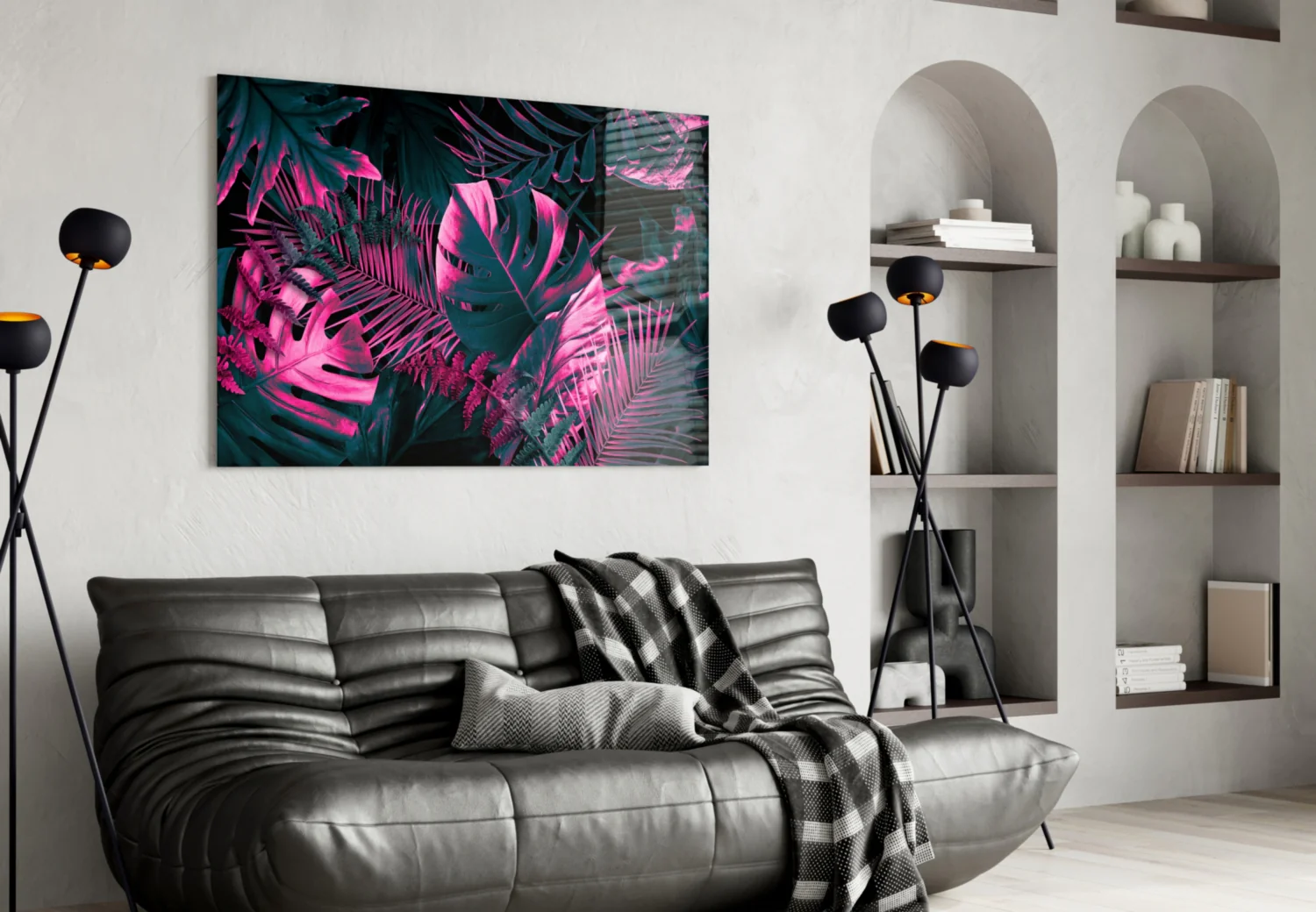 Tropical Neon Leaves Glass Wall Art - Image 4