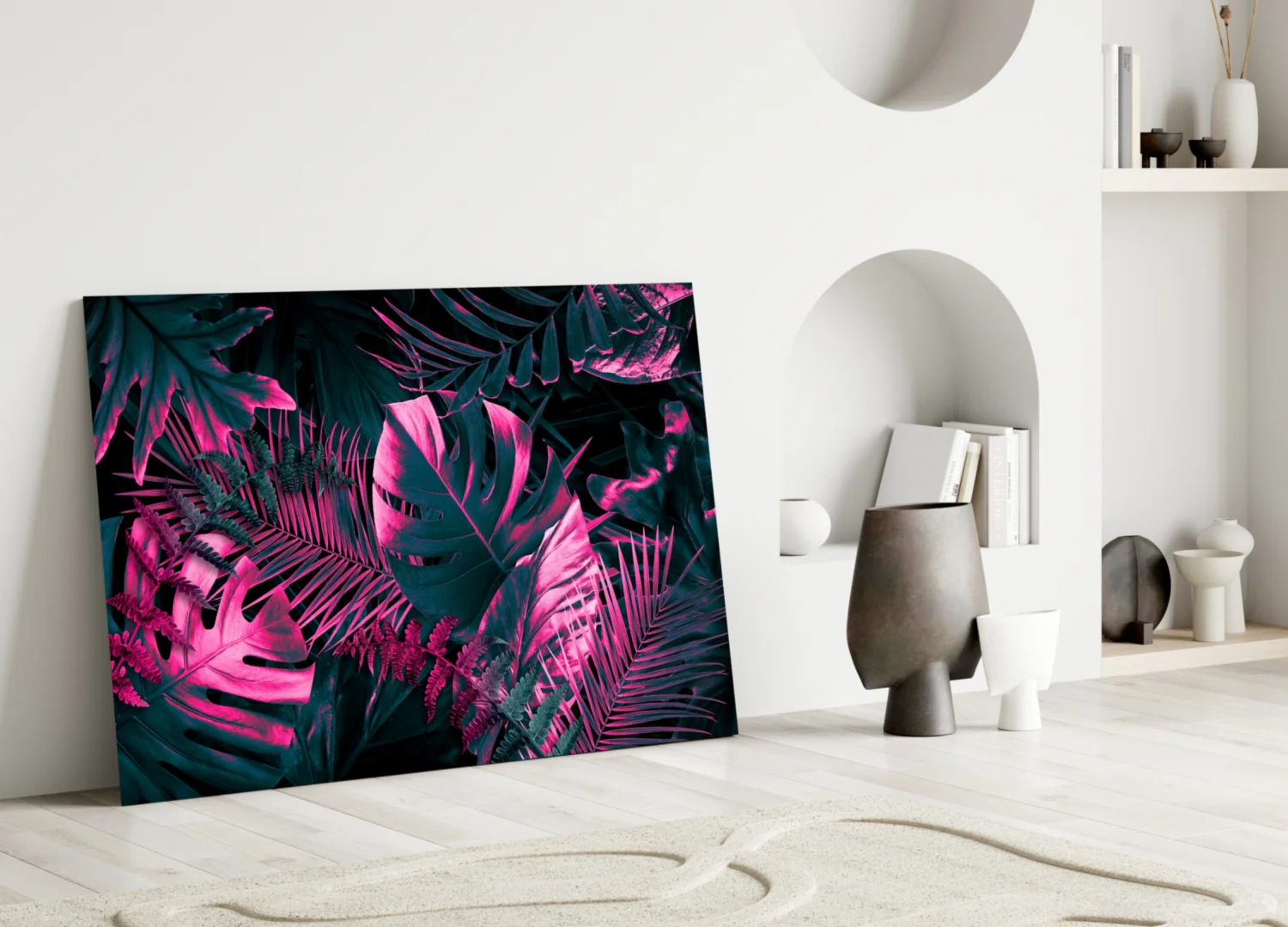 Tropical Neon Leaves Glass Wall Art - Image 5