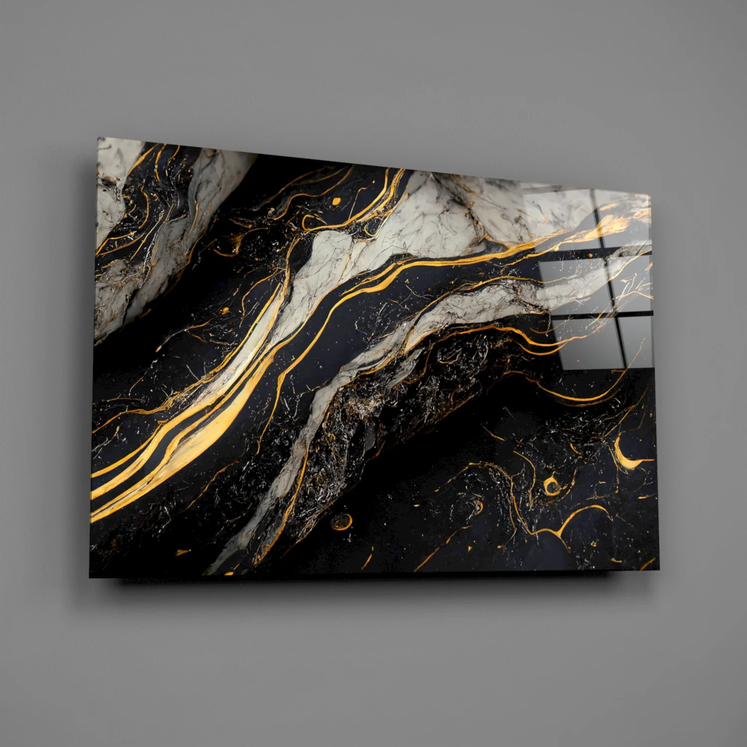 Elegant Black Gold Marble Swirl Glass Wall Art - Image 2