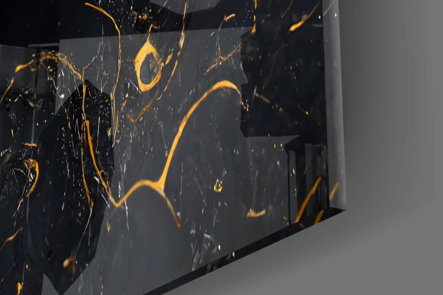 Elegant Black Gold Marble Swirl Glass Wall Art - Image 3