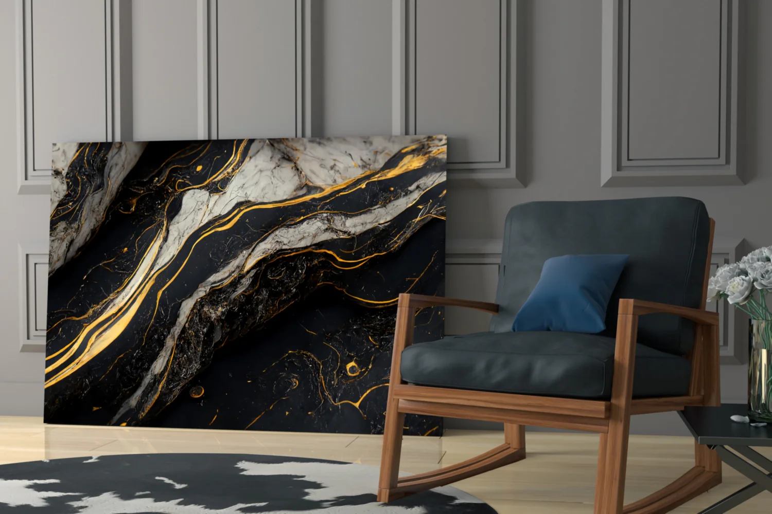 Elegant Black Gold Marble Swirl Glass Wall Art - Image 7