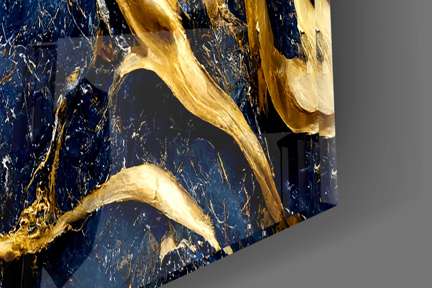 Elegant Gold Swirls on Navy Glass Wall Art - Image 3
