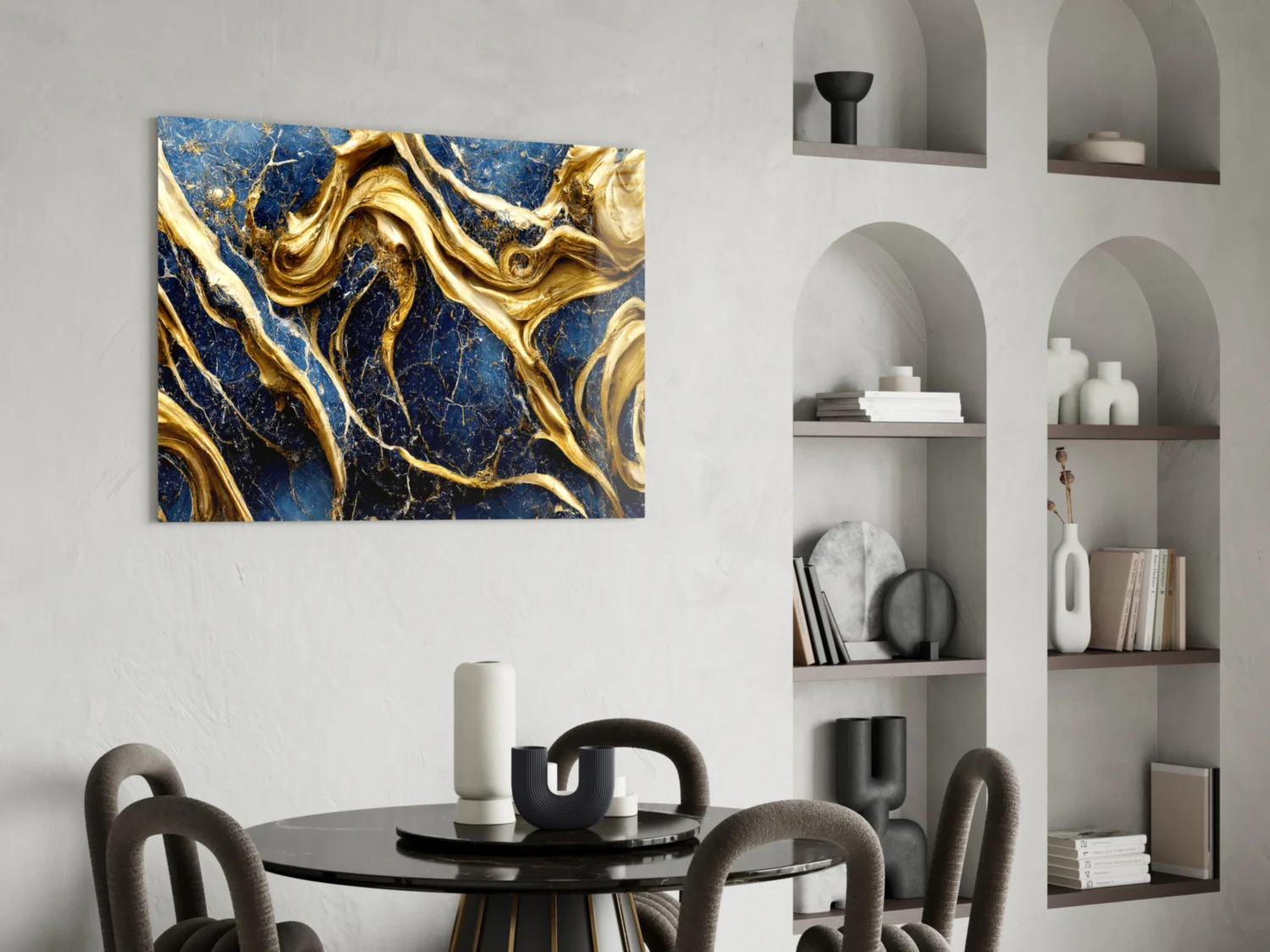 Elegant Gold Swirls on Navy Glass Wall Art - Image 6
