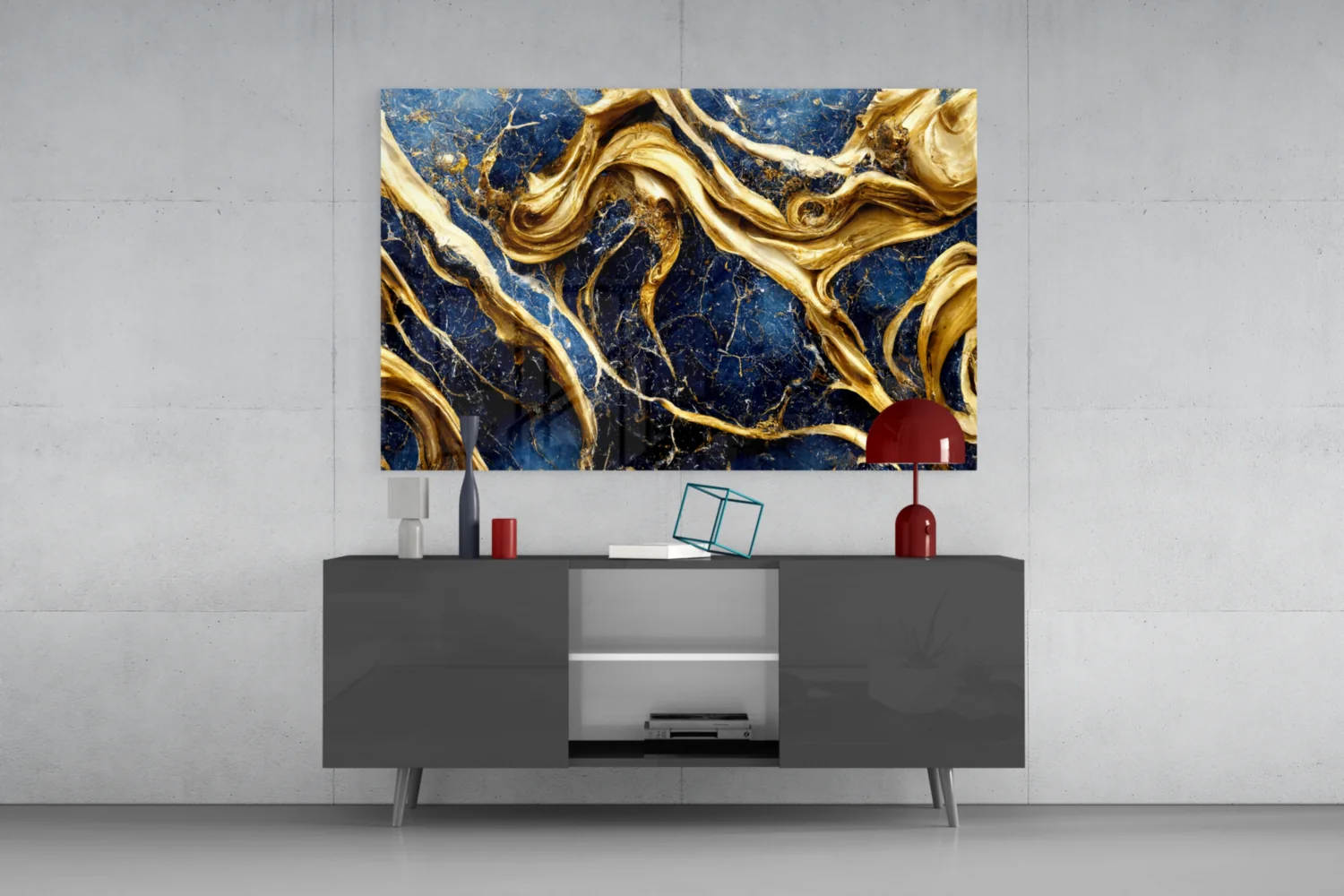 Elegant Gold Swirls on Navy Glass Wall Art - Image 8