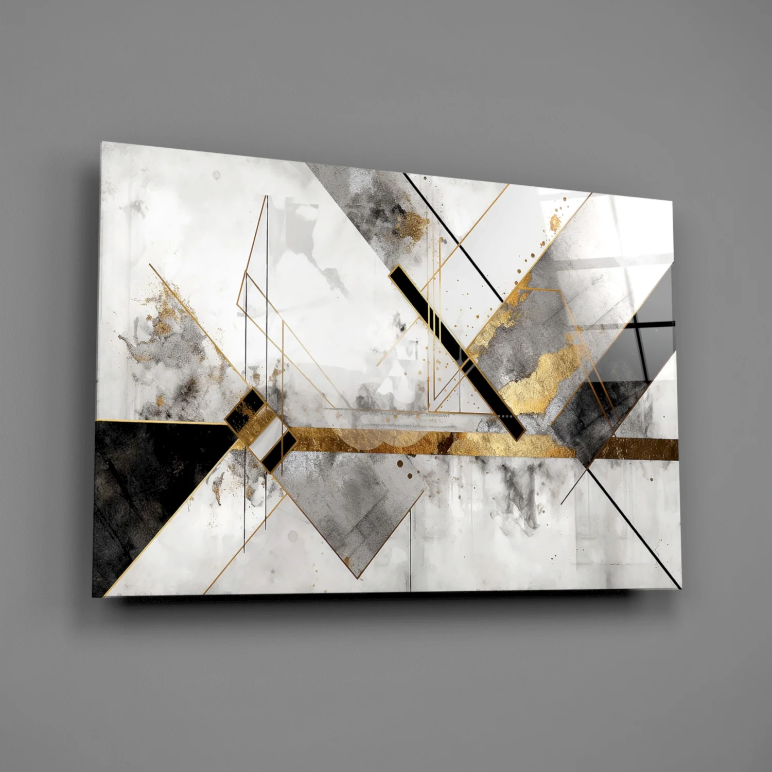 Elegant Marble & Gold Geometric Glass Wall Art - Image 2
