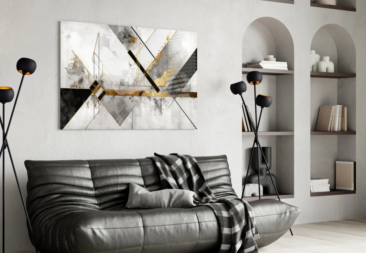 Elegant Marble & Gold Geometric Glass Wall Art - Image 4