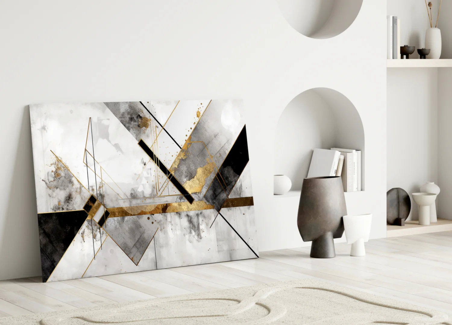 Elegant Marble & Gold Geometric Glass Wall Art - Image 5