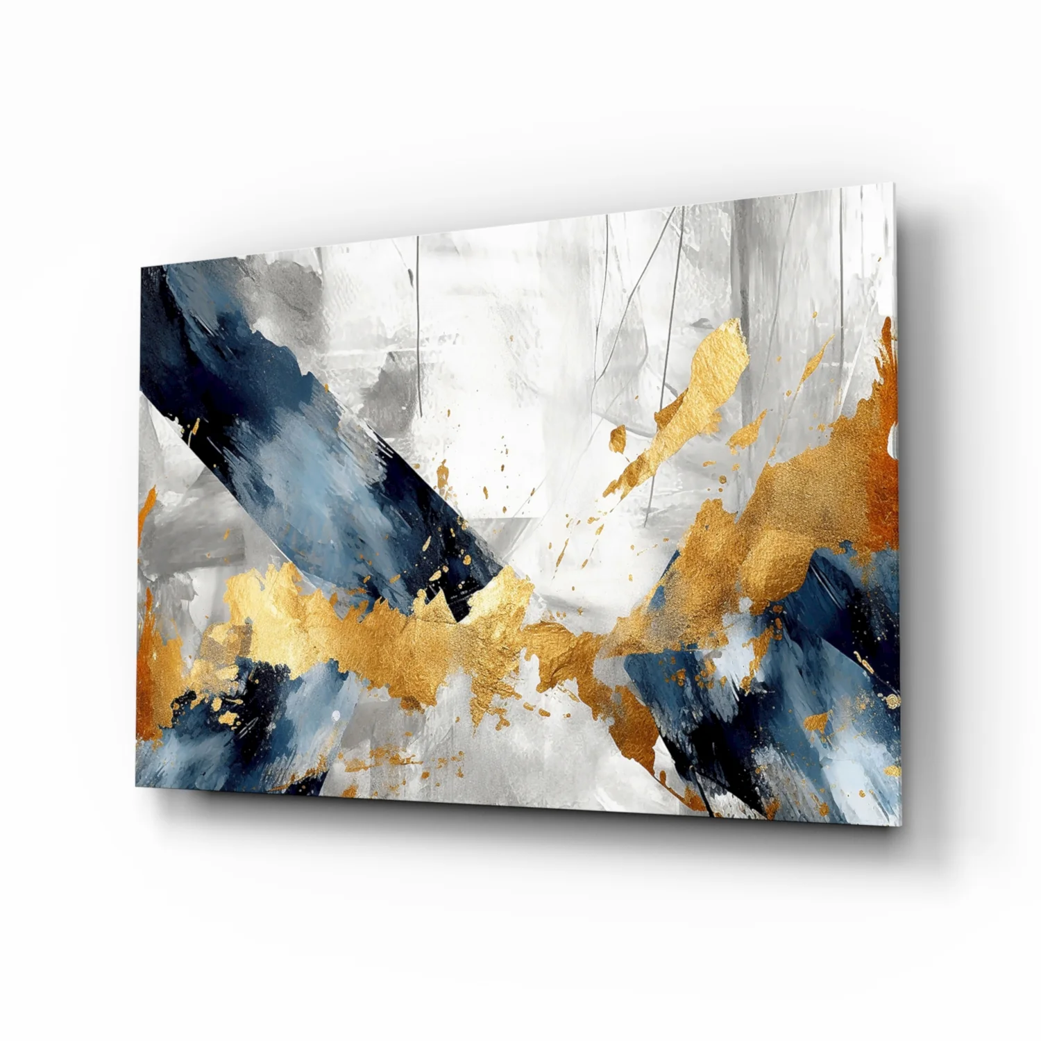 Elegant Gold & Navy Abstract Glass Wall Art