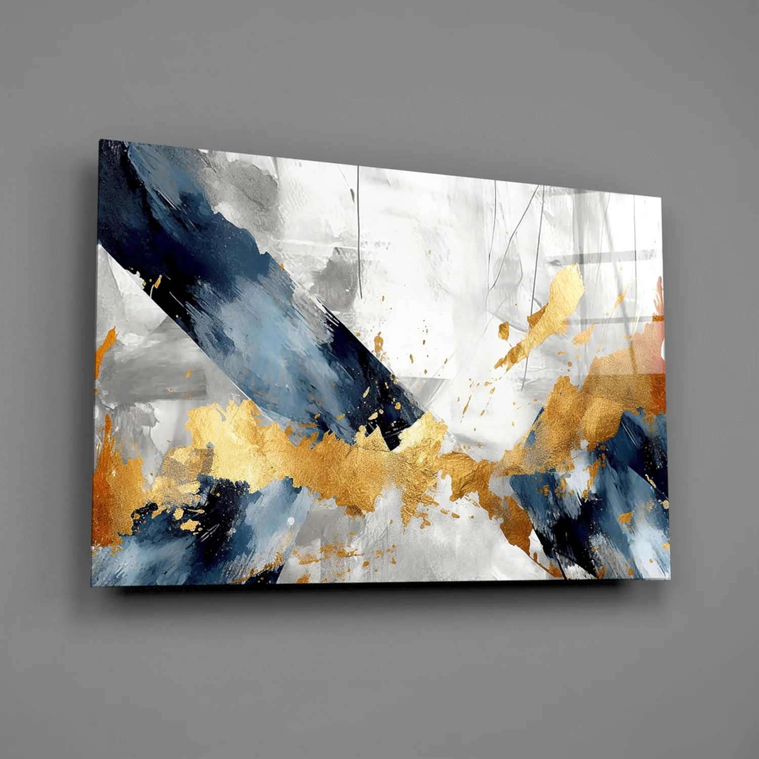 Elegant Gold & Navy Abstract Glass Wall Art - Image 2
