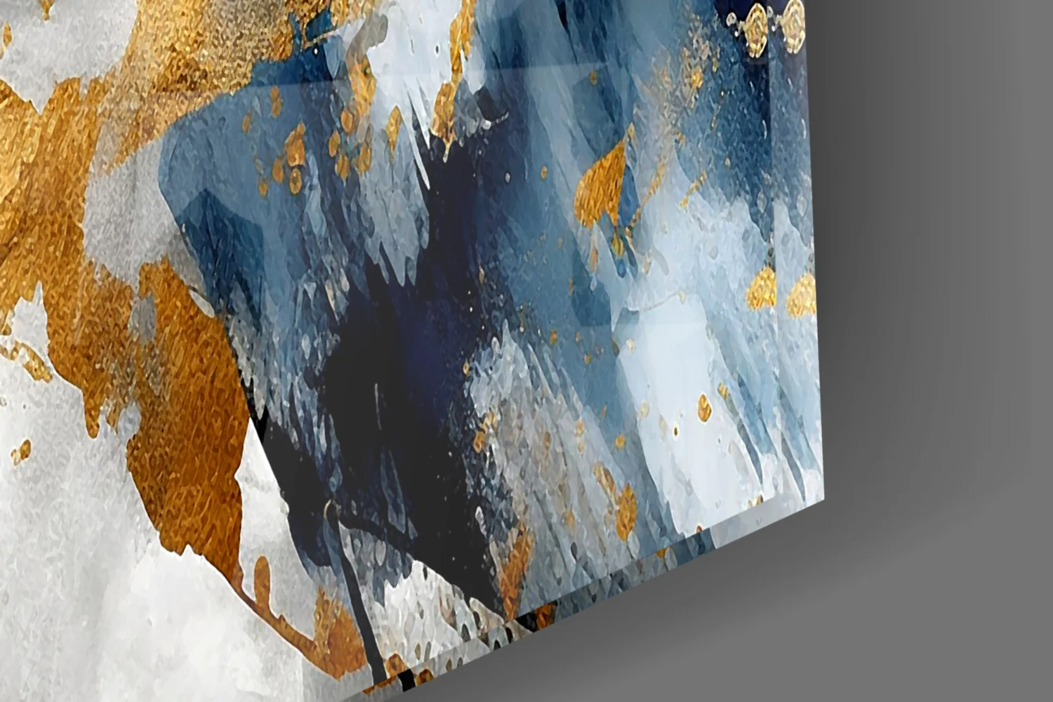 Elegant Gold & Navy Abstract Glass Wall Art - Image 3