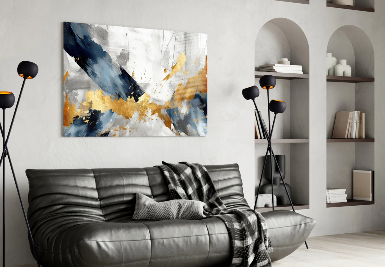 Elegant Gold & Navy Abstract Glass Wall Art - Image 4