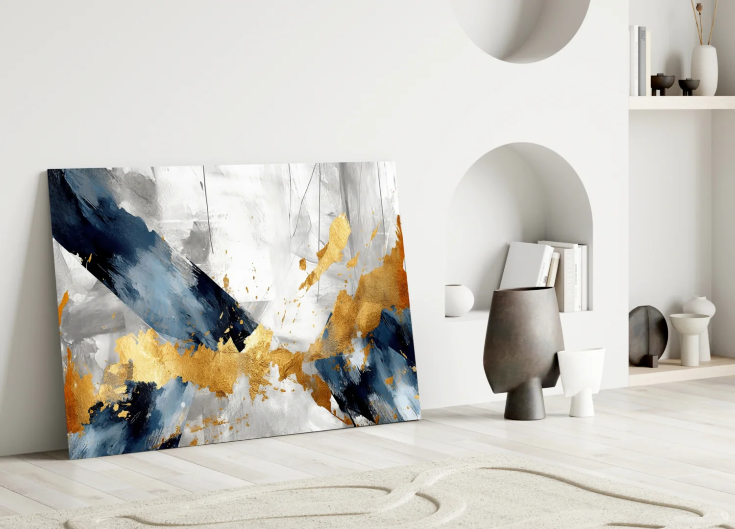 Elegant Gold & Navy Abstract Glass Wall Art - Image 5