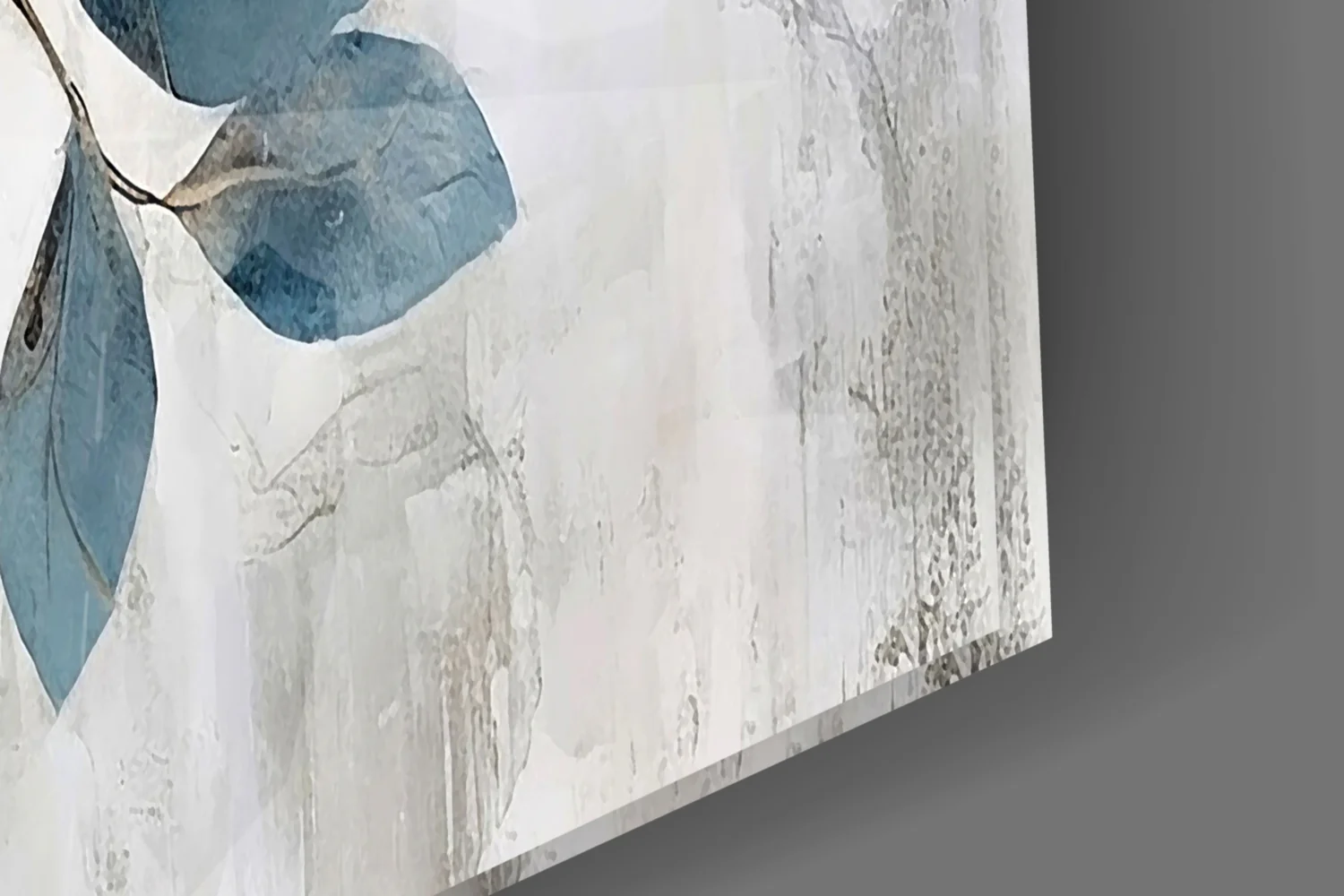 Elegant Gold & Blue Leaves Glass Wall Art - Image 3