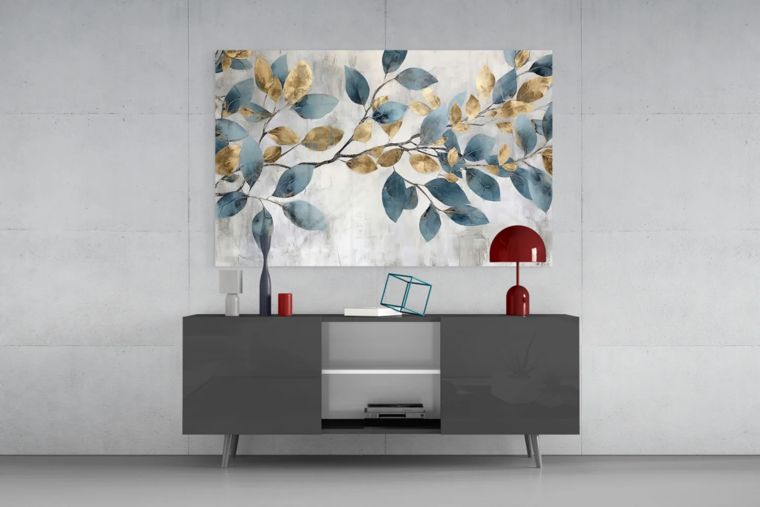 Elegant Gold & Blue Leaves Glass Wall Art - Image 8