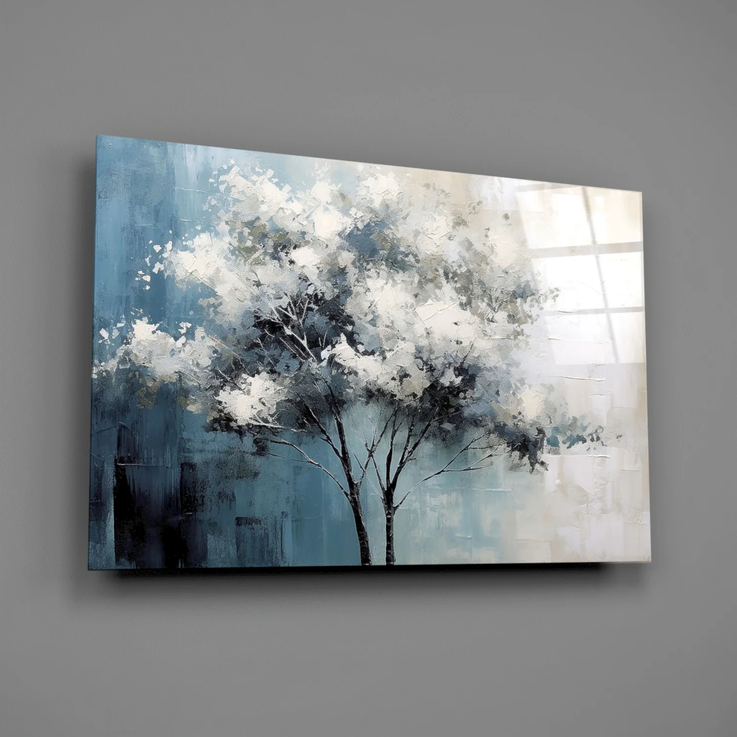 Elegant Winter Tree Glass Wall Art - Image 2