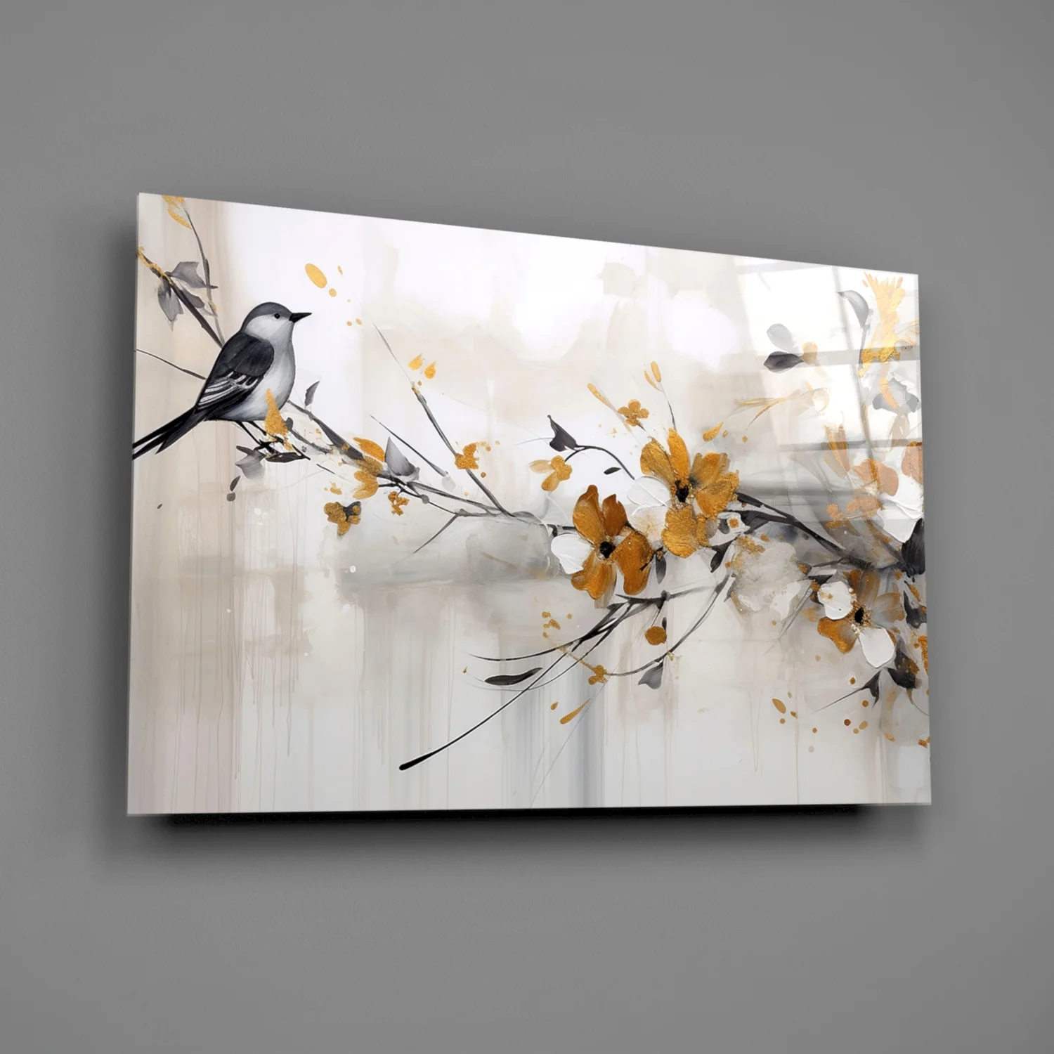 Elegant Bird on Branch Glass Wall Art - Image 2