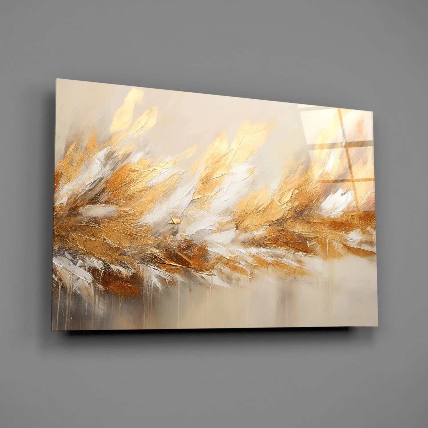 Elevate Your Space with Golden Abstract Glass Wall Art - Image 2
