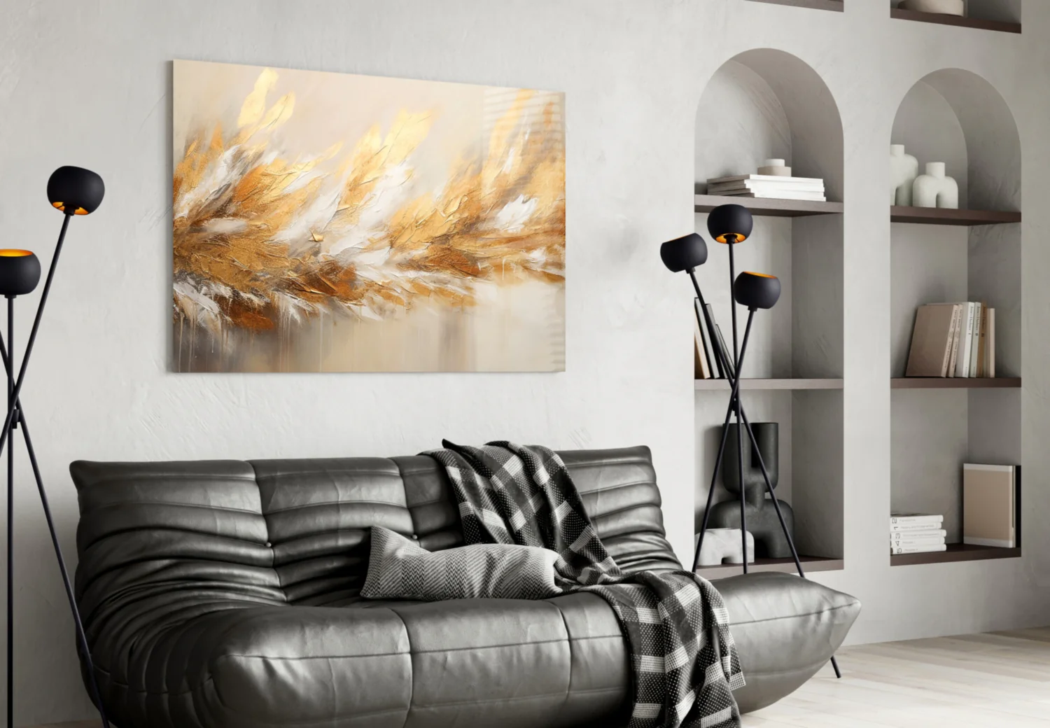Elevate Your Space with Golden Abstract Glass Wall Art - Image 4
