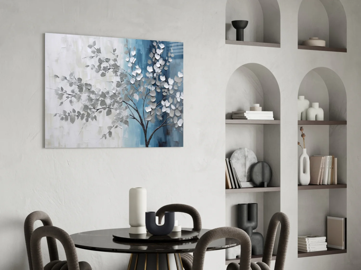 Elegant Silver Tree on Blue Glass Wall Art - Image 6