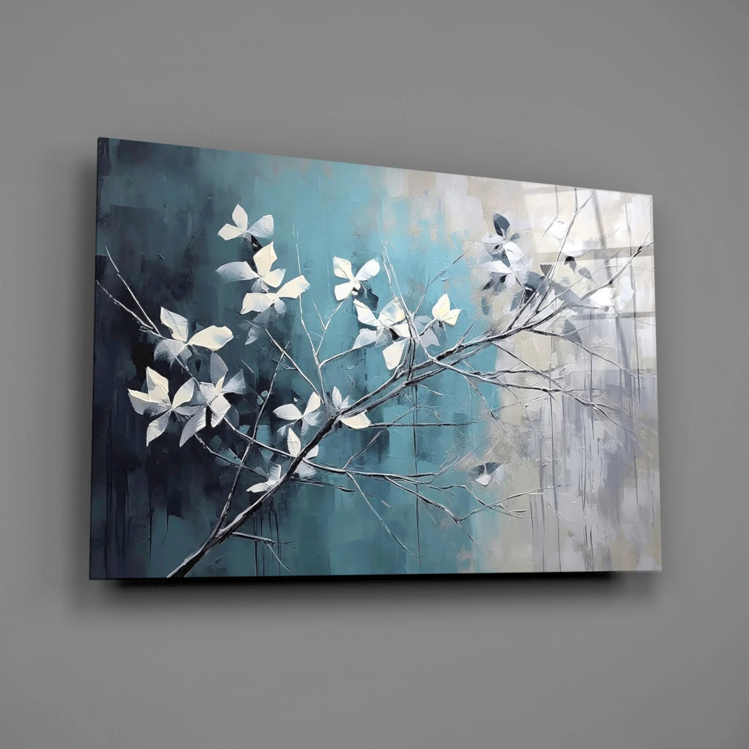 Elegant Blue Blossoms Glass Wall Art - Image 2
