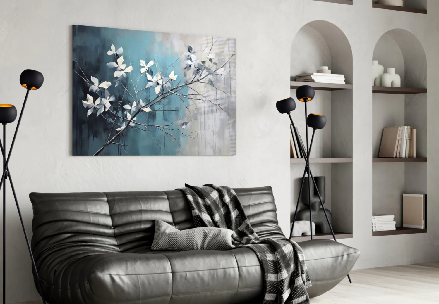 Elegant Blue Blossoms Glass Wall Art - Image 4