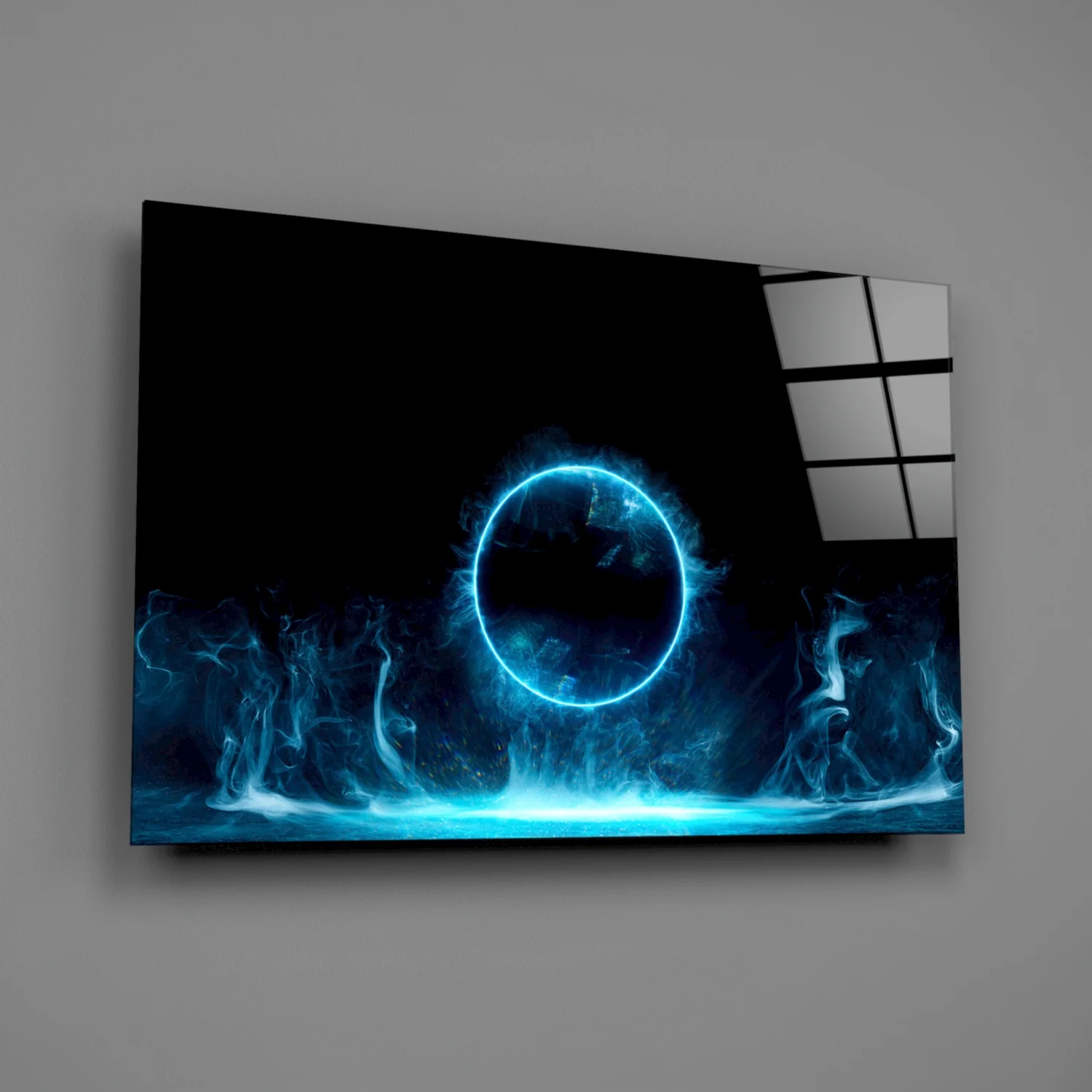 Cyan Neon Portal Glass Wall Art - Image 2