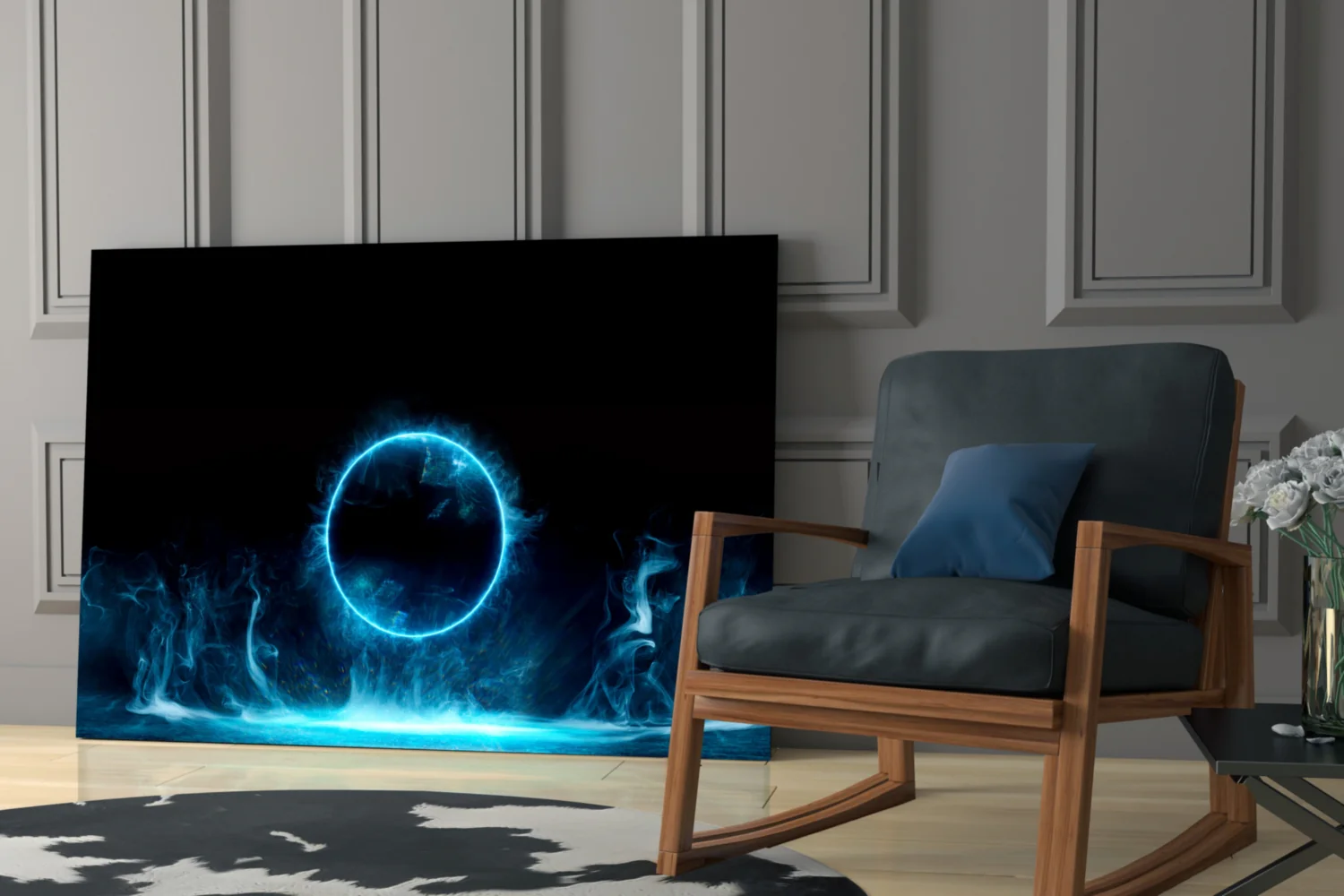 Cyan Neon Portal Glass Wall Art - Image 7