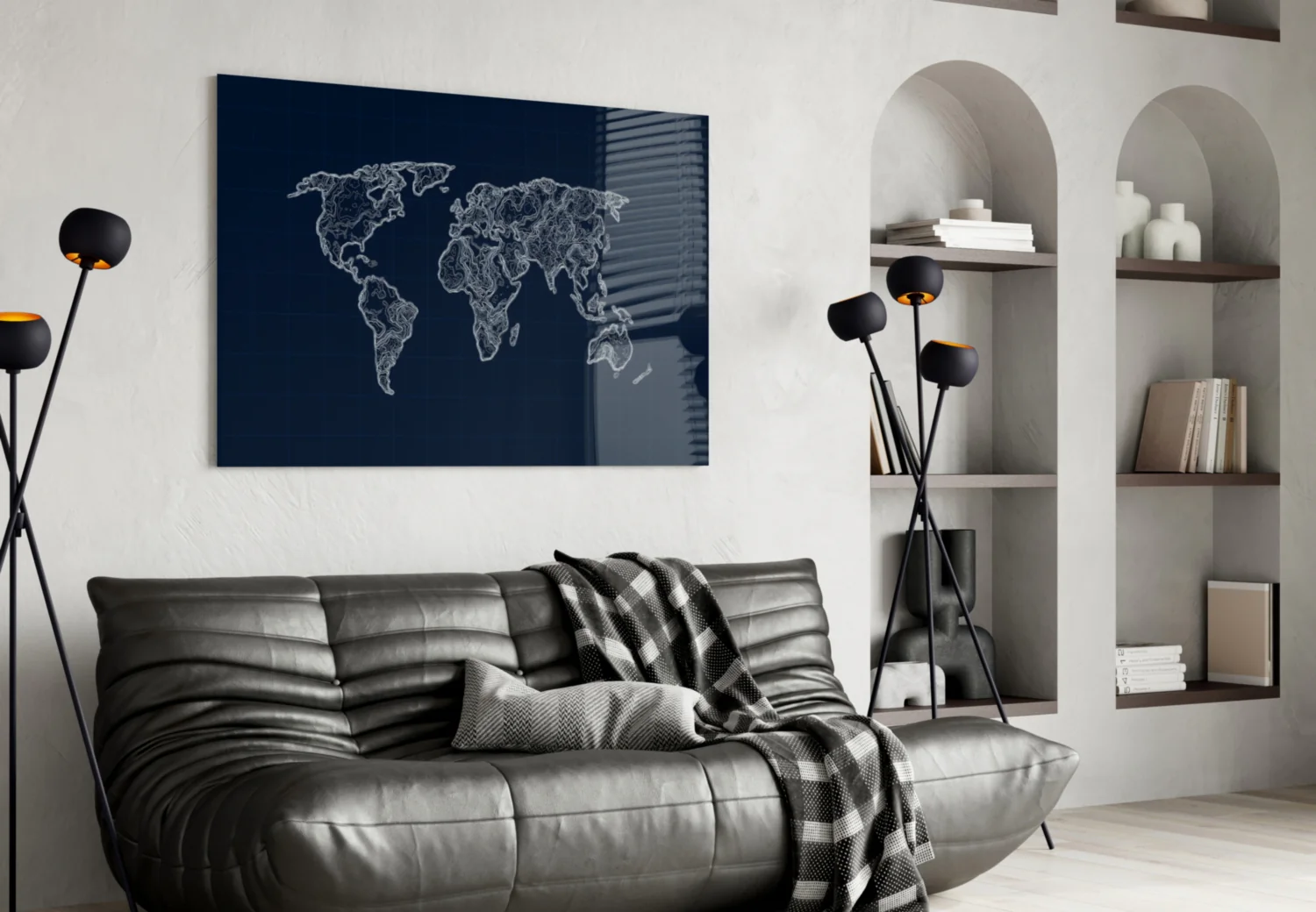 World Map Blueprint Glass Wall Art - Image 4