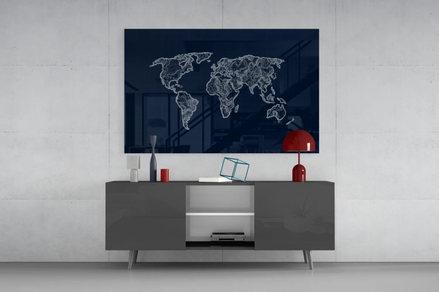World Map Blueprint Glass Wall Art - Image 8