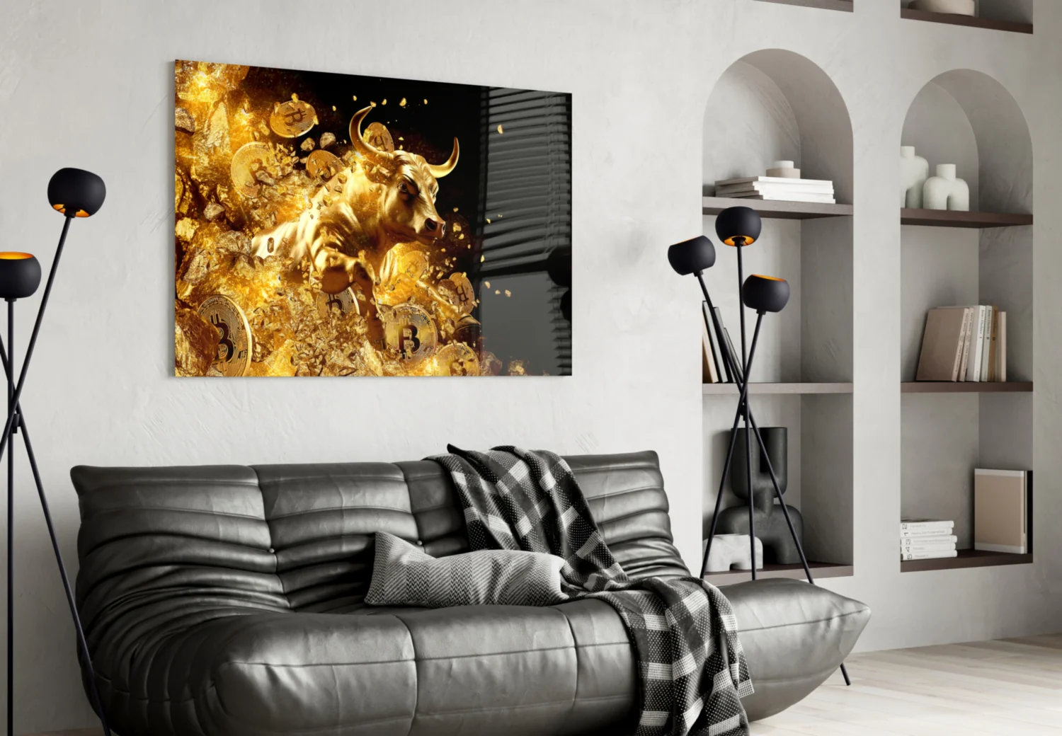 Golden Bitcoin Bull Glass Wall Art - Image 4