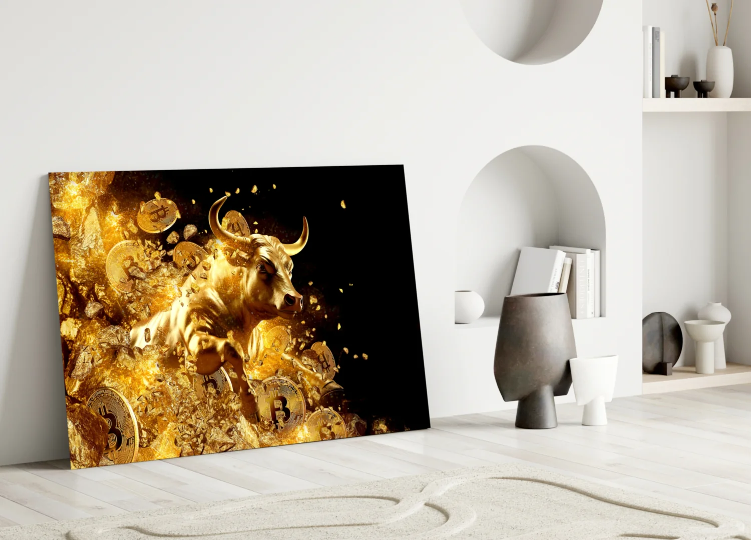 Golden Bitcoin Bull Glass Wall Art - Image 5