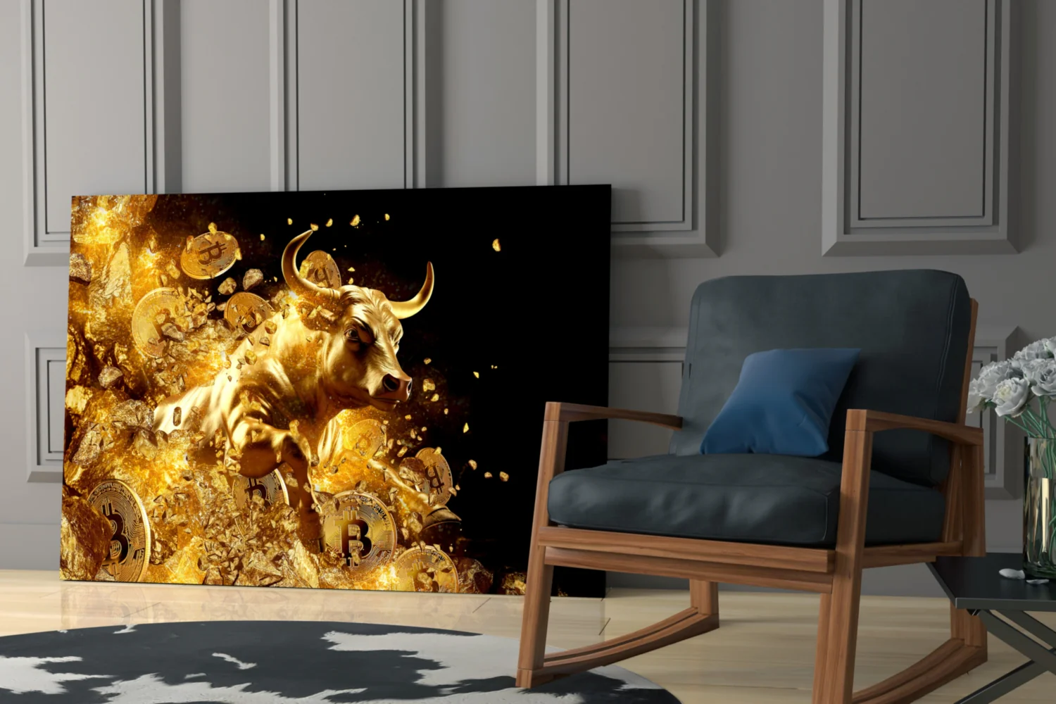 Golden Bitcoin Bull Glass Wall Art - Image 7