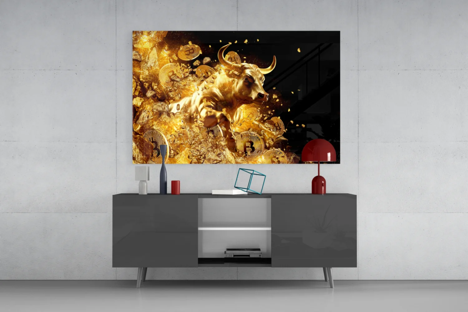 Golden Bitcoin Bull Glass Wall Art - Image 8
