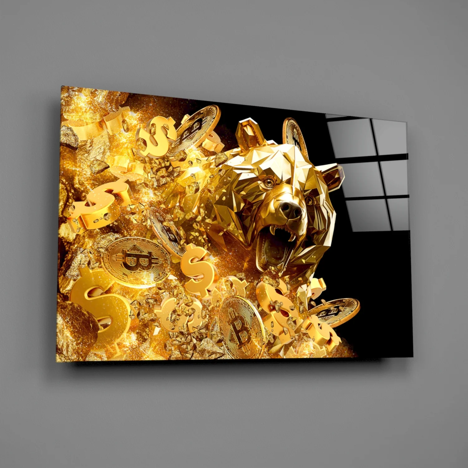 Golden Bear Bitcoin Glass Wall Art - Image 2