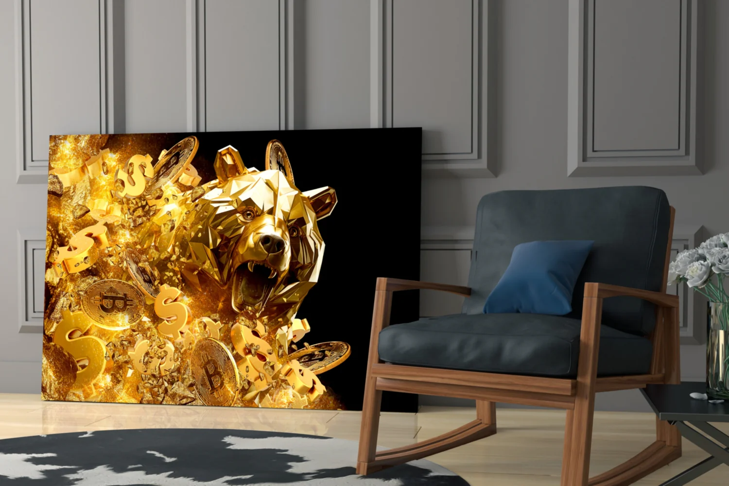 Golden Bear Bitcoin Glass Wall Art - Image 7